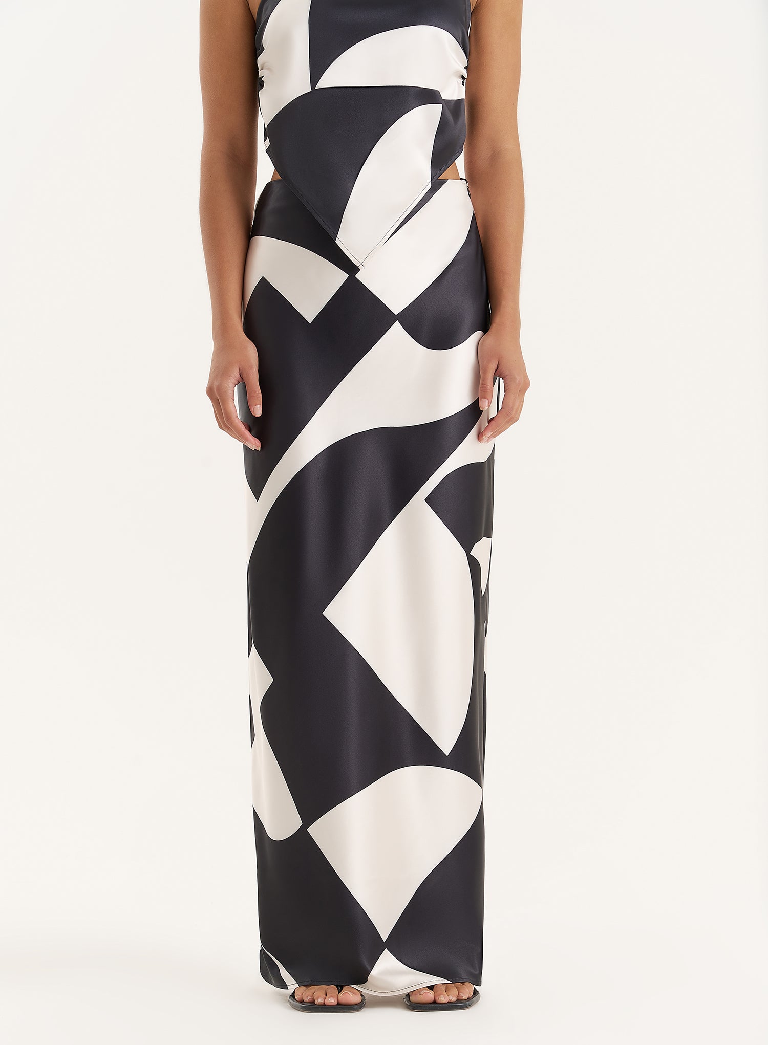 Abstract Print Satin Maxi Skirt